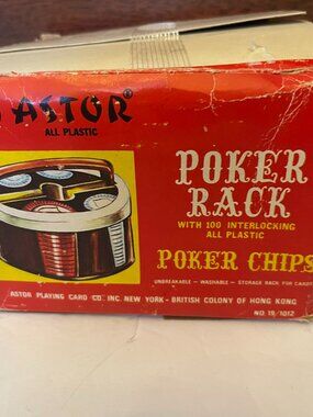 Vintage Astor Revolving Poker Rack & 100 Plastic Chips Original Box-damaged box